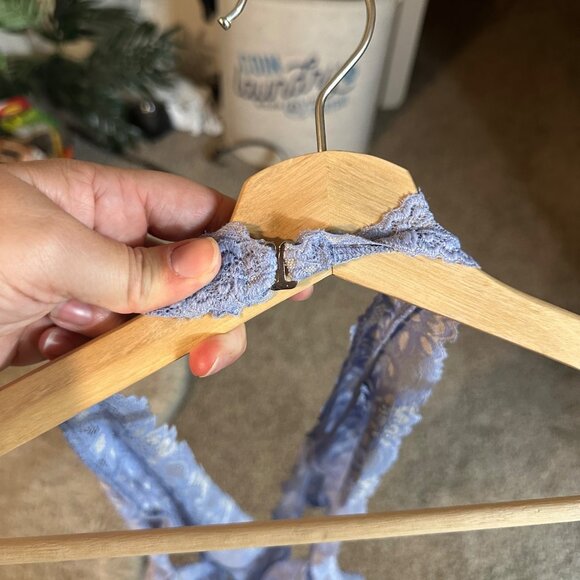 Fredericks of Hollywood Baby Blue Sheer Lace Plunging V Neck Teddy Lingerie - Picture 10 of 10